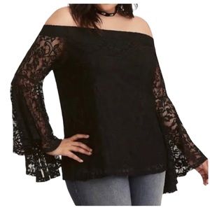 TORRID Black Lace Off Shoulder Blouse Plus Size 1x New